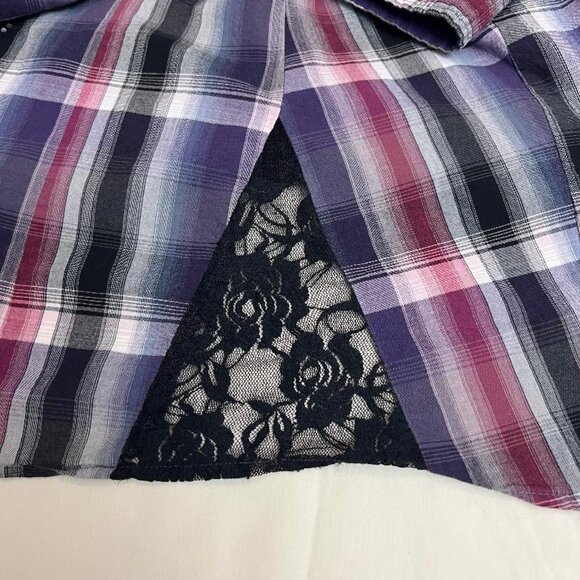 Maurices Premium Purple Plaid Shirt  with Fleur De Lis Embellishments - Picture 5 of 12